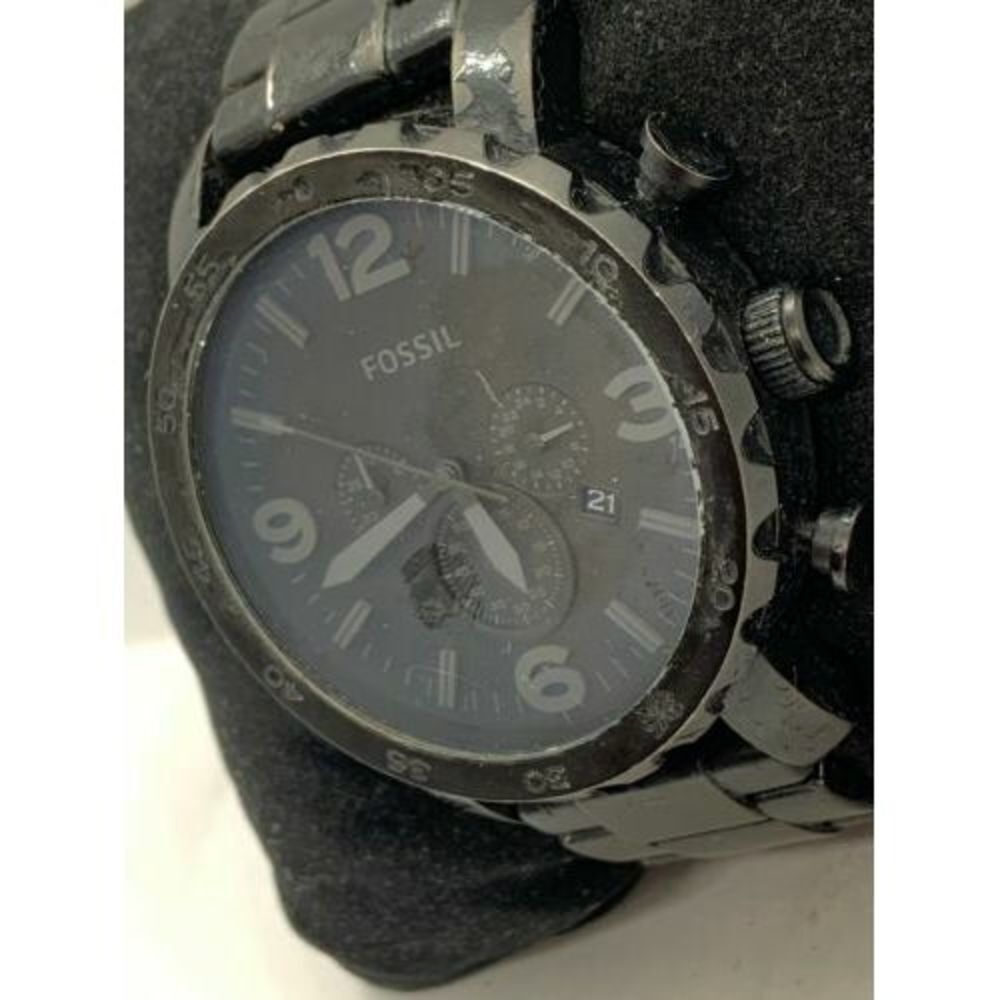 Fossil JR1353 Men's Watch Chronograph Black Dial Stainless Steel Silver D858